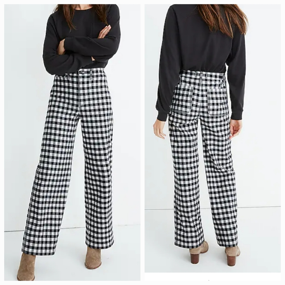 New Madewell Full Length Slim Emmett 32 Wide-Leg Full-Length Check Gingham Pants